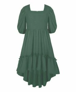 Wholesale 🌟 Trend Blossoms Green Ruffle-Hem Hi-Low 👗 Dress - 👧 Girls ✔️