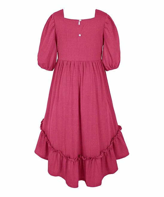 Cheapest ⌛ Trend Blossoms Hot Pink Crinkle Ruffle-Accent Hi-Low Peasant 👗 Dress - 👧 Girls 🔔 5 Cheapest ⌛ Trend Blossoms Hot Pink Crinkle Ruffle-Accent Hi-Low Peasant 👗 Dress - 👧 Girls 🔔 - Image 3