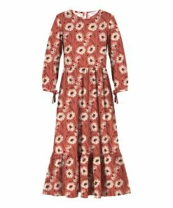 Promo 😀 Trend Blossoms Dark Coral & Ecru Floral Polka Dot Ruffle-Hem Maxi 👗 Dress - 👧 Girls 🛒