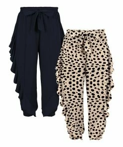 New 🛒 Trend Blossoms Beige & Dark Navy Leopard Ruffle-Accent Joggers Set - 👧 Girls ⌛