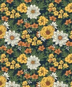 Best Sale ⌛ Trend Blossoms Navy & Mustard Floral Tie-Accent Puff-Sleeve Maxi 👗 Dress - 👧 Girls 😉 -Trend Blossoms-shop zu109062841 alt 2 tm1663767478