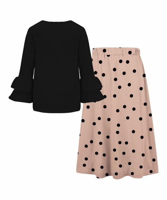 Outlet ๐ฅ Trend Blossoms Black Ruffle-Accent Long-Sleeve Top & Pink Polka Dot Maxi ๐ Skirt - ๐ง Girls โญ 5 Outlet ๐ฅ Trend Blossoms Black Ruffle-Accent Long-Sleeve Top & Pink Polka Dot Maxi ๐ Skirt - ๐ง Girls โญ - Image 3