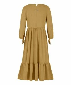Deals 🔔 Trend Blossoms Mustard Tie-Accent Puff-Sleeve Maxi 👗 Dress - 👧 Girls 🎉 -Trend Blossoms-shop zu109069123 alt 1 tm1663767478