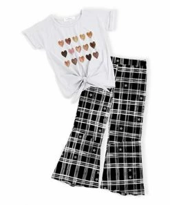 Coupon ✔️ Trend Blossoms White Heart Knot-Front Top & Black Plaid Star Flare Pants - 👧 Girls ❤️ -Trend Blossoms-shop zu109166064 alt 3 tm1663956273