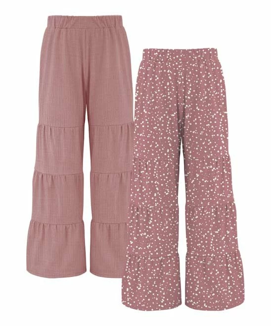 Deals 🎁 Trend Blossoms Dusty Rose & Dusty Pink Dot Tiered Pants Set - 👧 Girls ✨ 3 Deals 🎁 Trend Blossoms Dusty Rose & Dusty Pink Dot Tiered Pants Set - 👧 Girls ✨