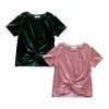 Best Sale 🎉 Trend Blossoms Green & Pink Velvet Knot-Front Tee Set - 👧 Girls 🧨 -Trend Blossoms-shop zu109166179 main tm1663956273