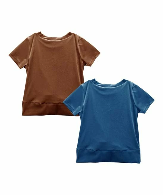 Cheapest 😍 Trend Blossoms Cinnamon & Diamond Blue Velvet Knot-Front Tee Set - 👧 Girls ❤️ 5 Cheapest 😍 Trend Blossoms Cinnamon & Diamond Blue Velvet Knot-Front Tee Set - 👧 Girls ❤️ - Image 3