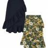 Flash Sale 🎉 Trend Blossoms Dark Navy & Mustard Floral Ruffle-Trim Asymmetrical 👗 Skirt Set - 👧 Girls 🎉 -Trend Blossoms-shop zu109166187 main tm1663956273