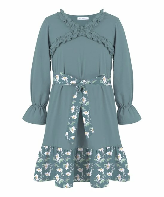 Cheapest ๐ฏ Trend Blossoms Dusty Turquoise Floral Bow-Belt Ruffle-Accent A-Line ๐ Dress - ๐ง Girls ๐ 3 Cheapest ๐ฏ Trend Blossoms Dusty Turquoise Floral Bow-Belt Ruffle-Accent A-Line ๐ Dress - ๐ง Girls ๐