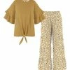 Cheap 👍 Trend Blossoms Mustard Crinkle Knot-Hem Top & Tan Leopard Tiered Pants - 👧 Girls 🛒 -Trend Blossoms-shop zu109426054 main tm1664893794