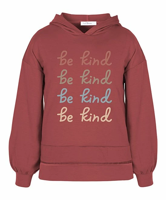 Promo ⌛ Trend Blossoms Brick Red & Yellow 'Be Kind' Puff-Sleeve Hoodie - 👧 Girls 🔥 3 Promo ⌛ Trend Blossoms Brick Red & Yellow 'Be Kind' Puff-Sleeve Hoodie - 👧 Girls 🔥
