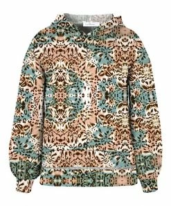 Best deal ✨ Trend Blossoms Dusty Turquoise & Brown Animal-Print Puff-Sleeve Hoodie - 👧 Girls 🛒