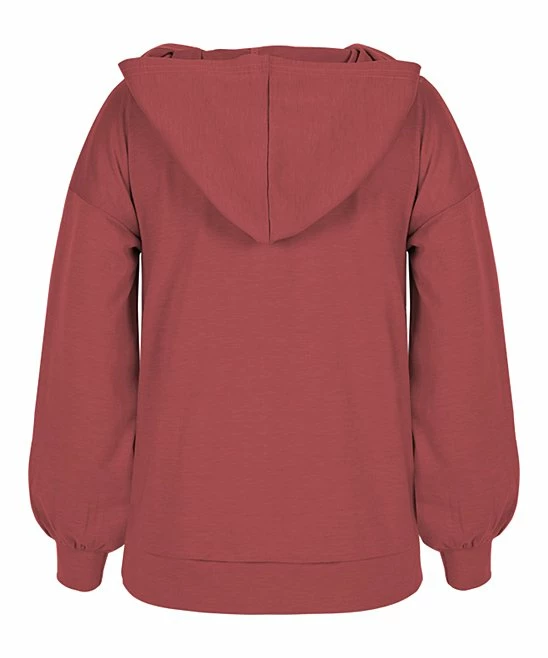 Best deal 🌟 Trend Blossoms Brick Red & Pink Floral Puff-Sleeve Hoodie - 👧 Girls ❤️ 4 Best deal 🌟 Trend Blossoms Brick Red & Pink Floral Puff-Sleeve Hoodie - 👧 Girls ❤️ - Image 2