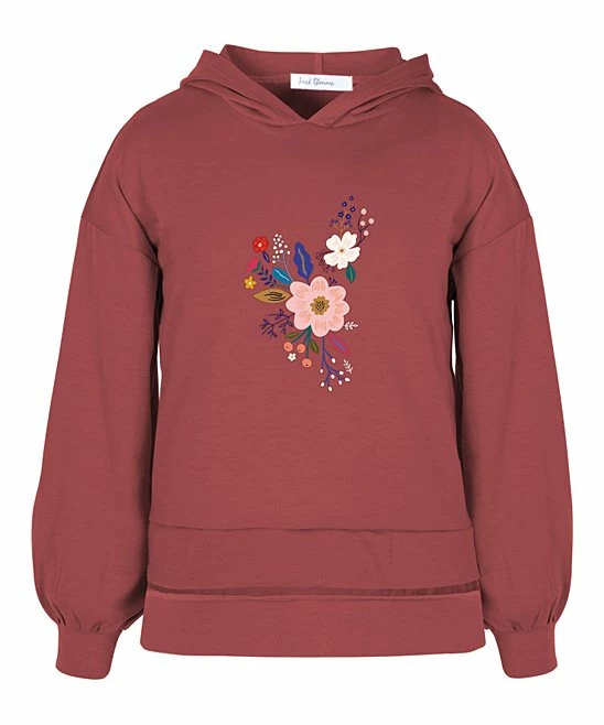 Best deal 🌟 Trend Blossoms Brick Red & Pink Floral Puff-Sleeve Hoodie - 👧 Girls ❤️ 3 Best deal 🌟 Trend Blossoms Brick Red & Pink Floral Puff-Sleeve Hoodie - 👧 Girls ❤️
