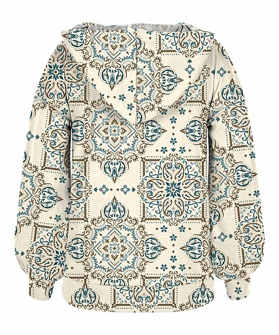 Buy ⭐ Trend Blossoms Beige & Dusty Blue Geometric Puff-Sleeve Hoodie - 👧 Girls 😍 4 Buy ⭐ Trend Blossoms Beige & Dusty Blue Geometric Puff-Sleeve Hoodie - 👧 Girls 😍 - Image 2