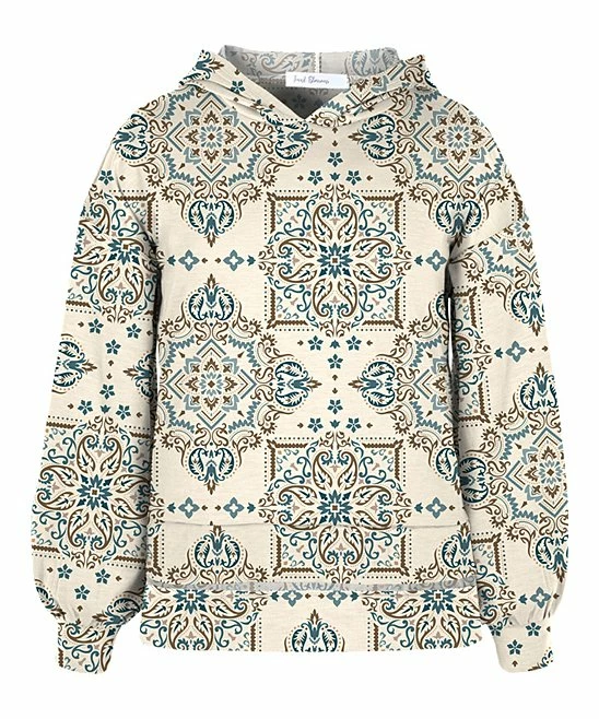Buy ⭐ Trend Blossoms Beige & Dusty Blue Geometric Puff-Sleeve Hoodie - 👧 Girls 😍 3 Buy ⭐ Trend Blossoms Beige & Dusty Blue Geometric Puff-Sleeve Hoodie - 👧 Girls 😍