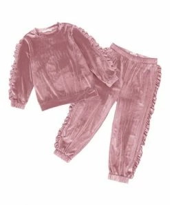 Top 10 🛒 Trend Blossoms Pink Velvet Ruffle Long-Sleeve Top & Pink Velvet Ruffle Joggers - 👧 Girls ✔️