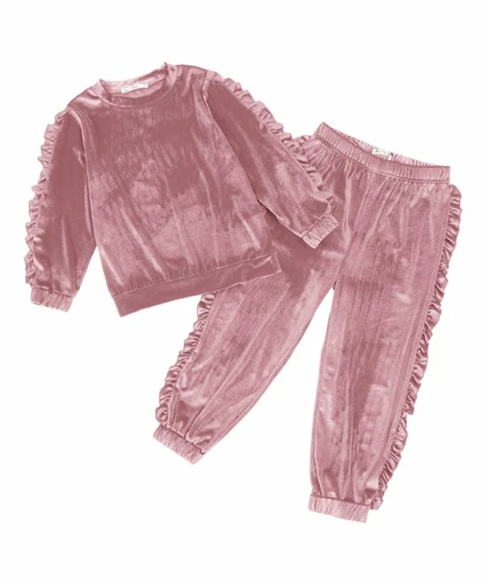Top 10 🛒 Trend Blossoms Pink Velvet Ruffle Long-Sleeve Top & Pink Velvet Ruffle Joggers - 👧 Girls ✔️ 3 Top 10 🛒 Trend Blossoms Pink Velvet Ruffle Long-Sleeve Top & Pink Velvet Ruffle Joggers - 👧 Girls ✔️