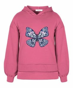 Discount 🤩 Trend Blossoms Hot Pink & Blue Butterfly Puff-Sleeve Hoodie - 👧 Girls 🎁