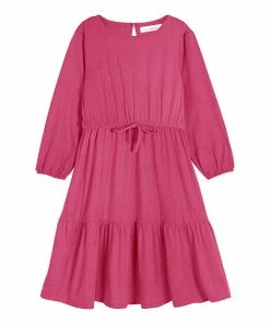 Outlet 😍 Trend Blossoms Hot Pink Crinkle Bow-Accent Ruffle-Hem A-Line 👗 Dress - 👧 Girls 😉