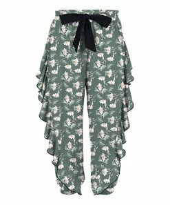 Budget 🤩 Trend Blossoms Green Gray Floral Ruffle-Accent Bow-Belt Joggers - 👧 Girls ❤️