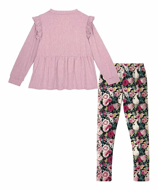 Best deal ๐ Trend Blossoms Dusty Pink Ruffle-Accent Long-Sleeve Top & Pink Floral Leggings - ๐ง Girls ๐ 4 Best deal ๐ Trend Blossoms Dusty Pink Ruffle-Accent Long-Sleeve Top & Pink Floral Leggings - ๐ง Girls ๐ - Image 2