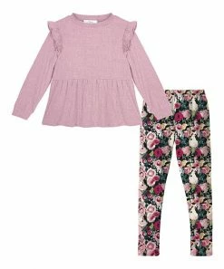 Best deal 😍 Trend Blossoms Dusty Pink Ruffle-Accent Long-Sleeve Top & Pink Floral Leggings - 👧 Girls 🎉
