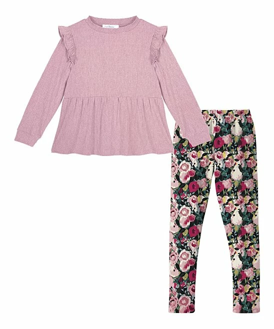 Best deal ๐ Trend Blossoms Dusty Pink Ruffle-Accent Long-Sleeve Top & Pink Floral Leggings - ๐ง Girls ๐ 3 Best deal ๐ Trend Blossoms Dusty Pink Ruffle-Accent Long-Sleeve Top & Pink Floral Leggings - ๐ง Girls ๐