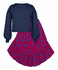 New 💯 Trend Blossoms Blue 'This Girl Can' Puff-Sleeve Top & Fuchsia Floral Hi-Low 👗 Skirt - 👧 Girls 😀 -Trend Blossoms-shop zu109589436 alt 1 tm1665498064