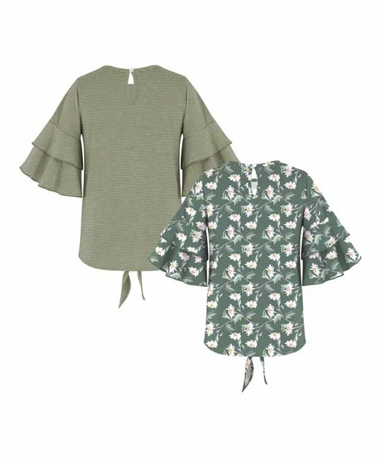 Best deal ๐ Trend Blossoms Dusty Teal & Sage Green Floral Ruffle-Sleeve Top - Set Of Two ๐ 4 Best deal ๐ Trend Blossoms Dusty Teal & Sage Green Floral Ruffle-Sleeve Top - Set Of Two ๐ - Image 2