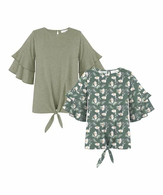 Best deal ๐ Trend Blossoms Dusty Teal & Sage Green Floral Ruffle-Sleeve Top - Set Of Two ๐ 3 Best deal ๐ Trend Blossoms Dusty Teal & Sage Green Floral Ruffle-Sleeve Top - Set Of Two ๐