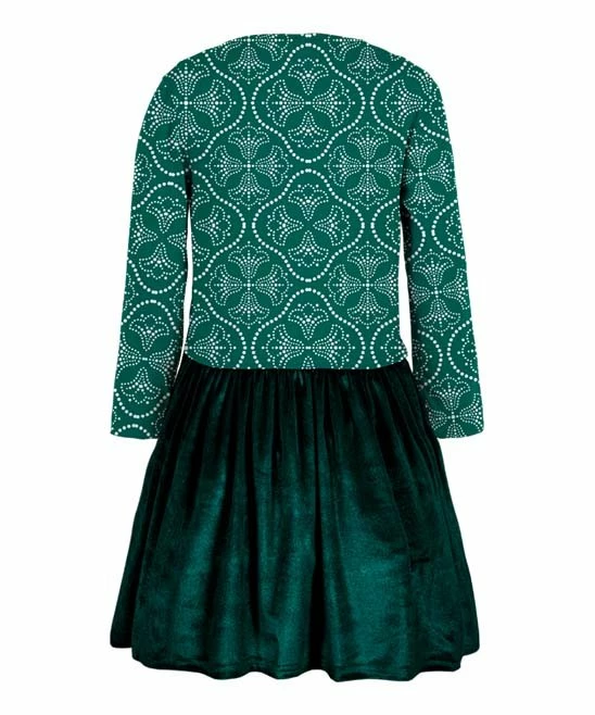 Top 10 🛒 Trend Blossoms Green & Teal Floral Velvet Bow-Accent A-Line 👗 Dress - 👧 Girls 🛒 4 Top 10 🛒 Trend Blossoms Green & Teal Floral Velvet Bow-Accent A-Line 👗 Dress - 👧 Girls 🛒 - Image 2