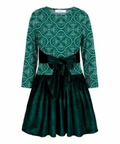 Top 10 🛒 Trend Blossoms Green & Teal Floral Velvet Bow-Accent A-Line 👗 Dress - 👧 Girls 🛒