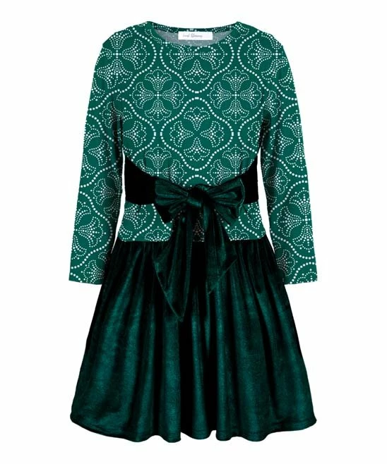Top 10 🛒 Trend Blossoms Green & Teal Floral Velvet Bow-Accent A-Line 👗 Dress - 👧 Girls 🛒 3 Top 10 🛒 Trend Blossoms Green & Teal Floral Velvet Bow-Accent A-Line 👗 Dress - 👧 Girls 🛒