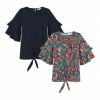 Best Sale 🤩 Trend Blossoms Navy & Blue Water Color Berry Ruffle-Sleeve Top - Set Of Two 😀