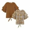 Hot Sale ⭐ Trend Blossoms Brown & Orange Floral Ruffle-Sleeve Top - Set Of Two 👍 -Trend Blossoms-shop zu109674075 main tm1665688809