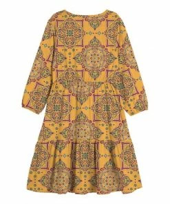 Cheapest 🎁 Trend Blossoms Mustard & Dusty Blue Geometric Bow-Accent Tiered A-Line 👗 Dress - 👧 Girls 🥰 -Trend Blossoms-shop zu109674082 alt 1 tm1665688809