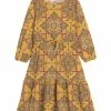 Cheapest 🎁 Trend Blossoms Mustard & Dusty Blue Geometric Bow-Accent Tiered A-Line 👗 Dress - 👧 Girls 🥰 -Trend Blossoms-shop zu109674082 main tm1665688809