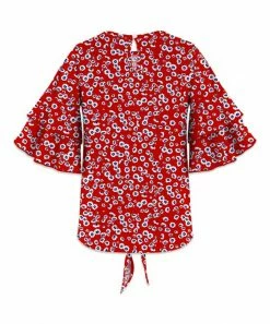 Outlet 🤩 Trend Blossoms Red & Blue Leopard Ruffle-Sleeve Knot-Front Top - 👧 Girls ⌛ -Trend Blossoms-shop zu109675556 alt 2 tm1666285124