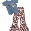 Promo 🔔 Trend Blossoms Dusty Blue 'Good Vibes' Knot-Front Top & Floral Flare Pants - 👧 Girls 😉 -Trend Blossoms-shop zu109683104 main tm1665688809