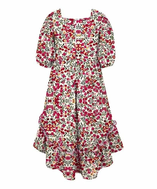 Brand new π Trend Blossoms Light Cream & Pink Berry Ruffle-Accent Hi-Low Puff-Sleeve π Dress - π§ Girls β 4 Brand new π Trend Blossoms Light Cream & Pink Berry Ruffle-Accent Hi-Low Puff-Sleeve π Dress - π§ Girls β - Image 2