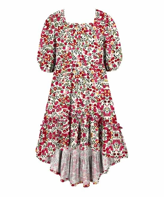 Brand new π Trend Blossoms Light Cream & Pink Berry Ruffle-Accent Hi-Low Puff-Sleeve π Dress - π§ Girls β 3 Brand new π Trend Blossoms Light Cream & Pink Berry Ruffle-Accent Hi-Low Puff-Sleeve π Dress - π§ Girls β