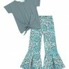 Wholesale 👍 Trend Blossoms Dusty Blue Knot-Front Top & Floral Flare Pants - 👧 Girls 🔥 1 Wholesale 👍 Trend Blossoms Dusty Blue Knot-Front Top & Floral Flare Pants - 👧 Girls 🔥 -Trend Blossoms-shop zu109683170 main tm1665688809