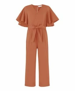 Top 10 ✨ Trend Blossoms Caramel Bow-Belt Flutter-Sleeve Jumpsuit - 👧 Girls 🌟