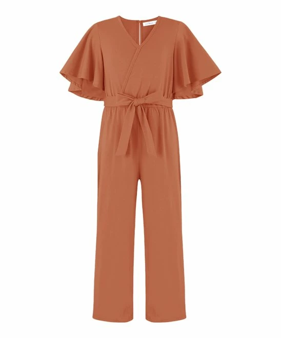 Top 10 ✨ Trend Blossoms Caramel Bow-Belt Flutter-Sleeve Jumpsuit - 👧 Girls 🌟 3 Top 10 ✨ Trend Blossoms Caramel Bow-Belt Flutter-Sleeve Jumpsuit - 👧 Girls 🌟