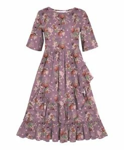 Best Pirce 🥰 Trend Blossoms Dusty Orchid Floral & Polka Dot Ruffle-Accent A-Line 👗 Dress - 👧 Girls ⭐