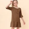 Coupon 🧨 Trend Blossoms Brown Crinkle Bell-Sleeve Ruffle-Hem Shift 👗 Dress - 👧 Girls 😍 -Trend Blossoms-shop zu109736911 main tm1665749096