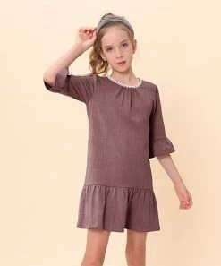 Top 10 🎉 Trend Blossoms Dusty Maroon Crinkle Bell-Sleeve Ruffle-Hem Shift 👗 Dress - 👧 Girls 🔔
