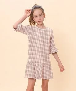 Best reviews of 👍 Trend Blossoms White & Dusty Pink Houndstooth Bell-Sleeve Ruffle-Hem Shift 👗 Dress - 👧 Girls 🔔