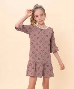 Cheap 🥰 Trend Blossoms Dusty Rose Geometric Bell-Sleeve Ruffle-Hem Shift 👗 Dress - 👧 Girls ✔️